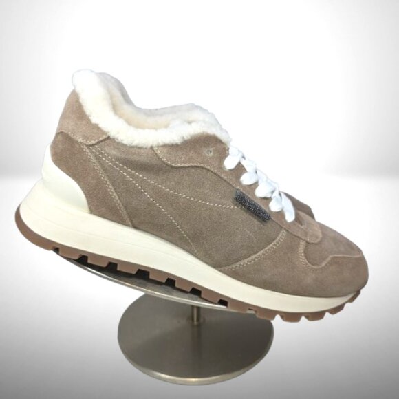 Brunello Cucinelli Shearling-Lined Nubuck Sneakers – Size 38 (Color: Elefante) - Picture 6 of 11